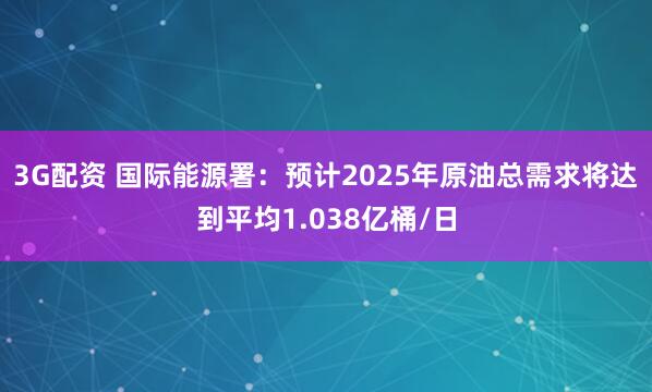 3G配资 国际能源署：预计2025年原油总需求将达到平均1.038亿桶/日